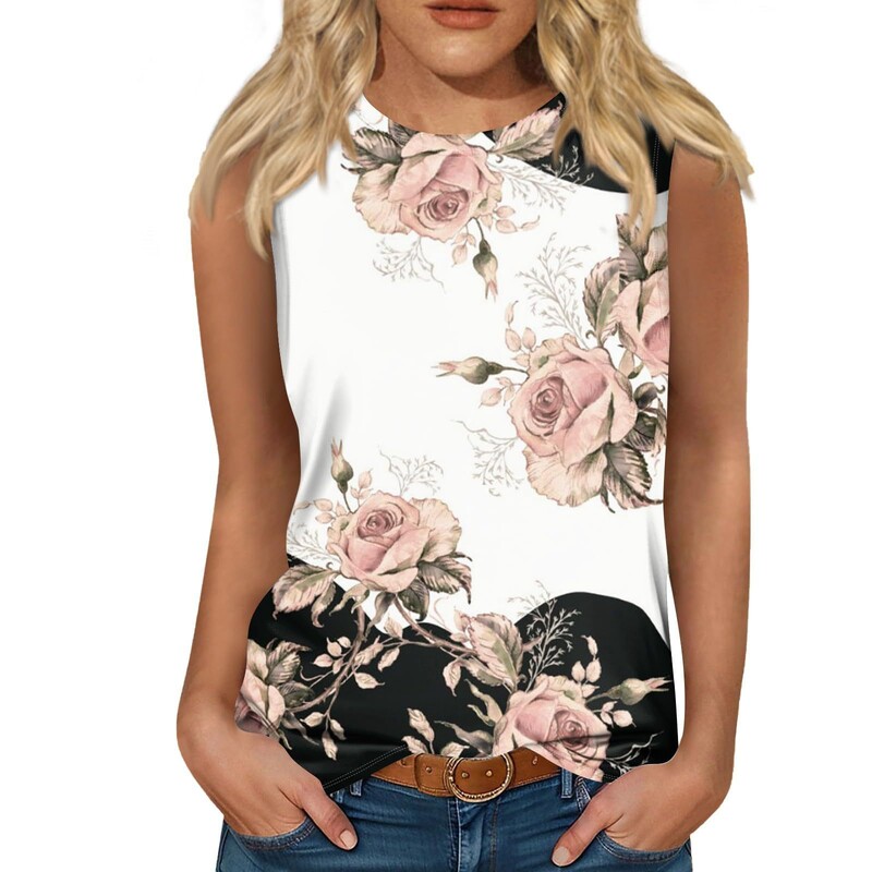 Novi europski i američki prekogranični ležerni univerzalni modni trend za 2025. s cvjetnim motivom i okruglim izrezom bez rukava