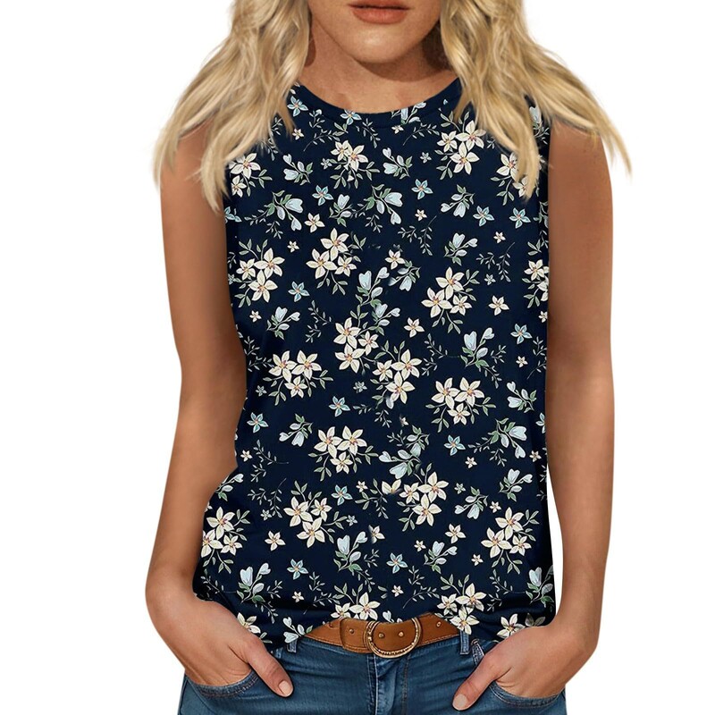 Novi europski i američki prekogranični ležerni univerzalni modni trend za 2025. s cvjetnim motivom i okruglim izrezom bez rukava