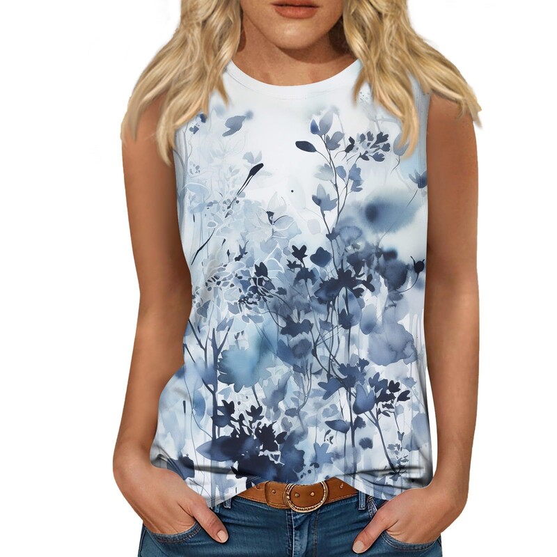 Novi europski i američki prekogranični ležerni univerzalni modni trend za 2025. s cvjetnim motivom i okruglim izrezom bez rukava