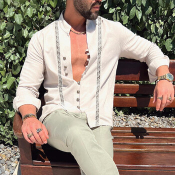 Άνοιξη και φθινόπωρο, καυτές πωλήσεις, casual ανδρικό πουκάμισο 3D ψηφιακής εκτύπωσης με 11 κουμπιά, γιακά με όρθιο τελείωμα και μακρύ μανίκι