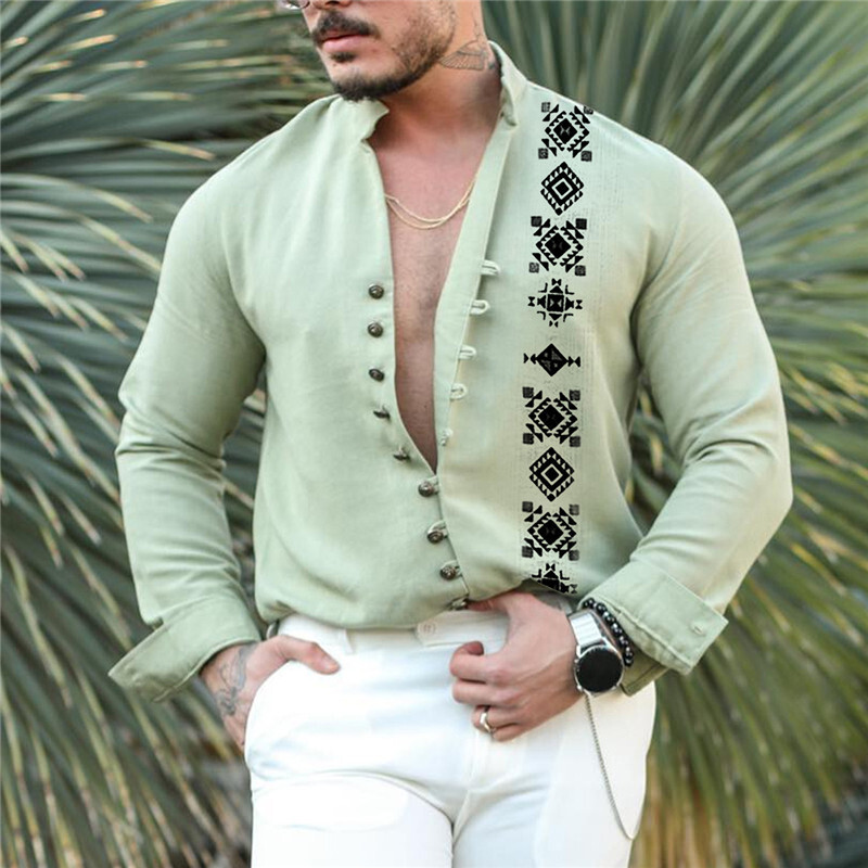 Najprodavanija proljetna i jesenska ležerna muška košulja s 3D digitalnim tiskom, 11 gumba, stojećim ovratnikom i dugim rukavima