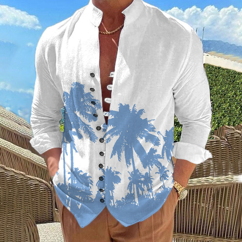 Najprodavanija proljetna i jesenska ležerna muška košulja s 3D digitalnim tiskom, 11 gumba, stojećim ovratnikom i dugim rukavima