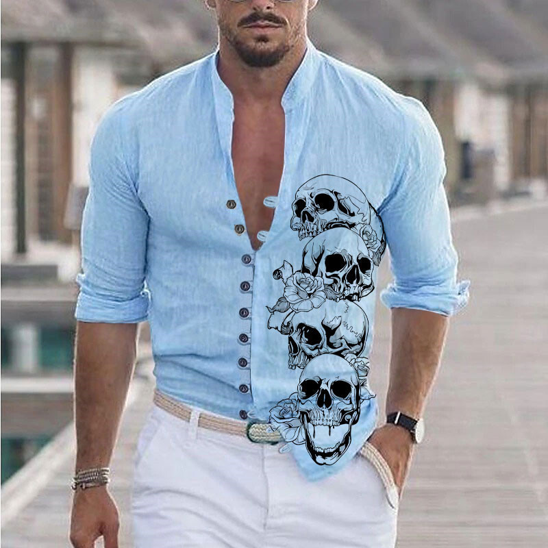 Najprodavanija proljetna i jesenska ležerna muška košulja s 3D digitalnim tiskom, 11 gumba, stojećim ovratnikom i dugim rukavima