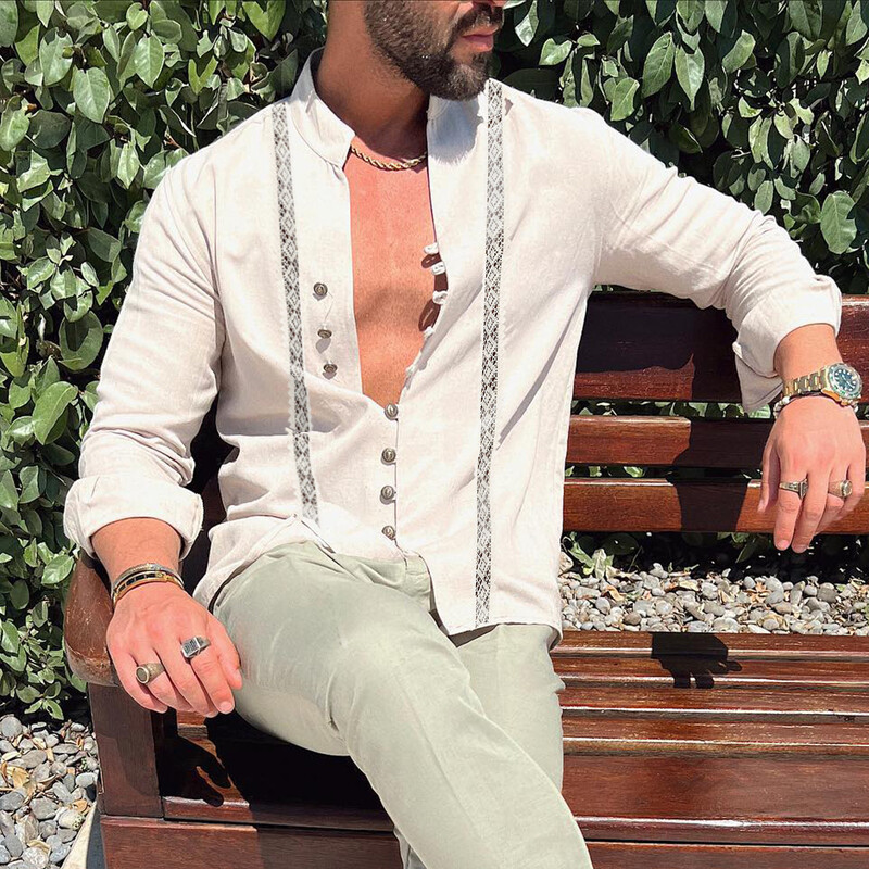 Najprodavanija proljetna i jesenska ležerna muška košulja s 3D digitalnim tiskom, 11 gumba, stojećim ovratnikom i dugim rukavima