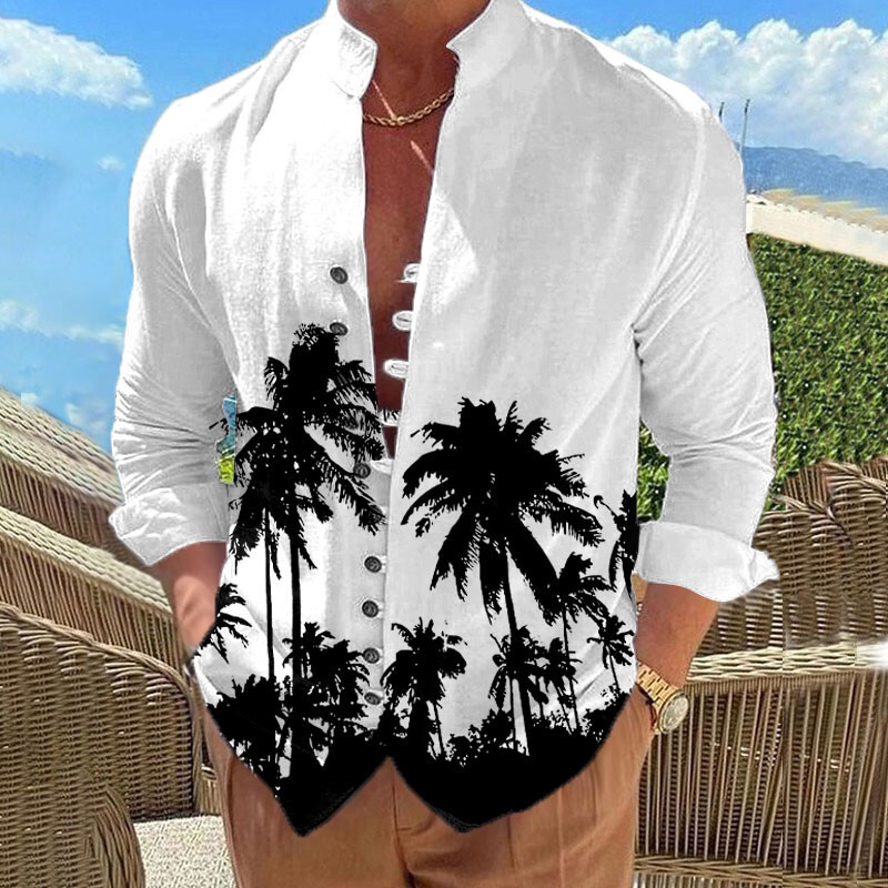 Najprodavanija proljetna i jesenska ležerna muška košulja s 3D digitalnim tiskom, 11 gumba, stojećim ovratnikom i dugim rukavima