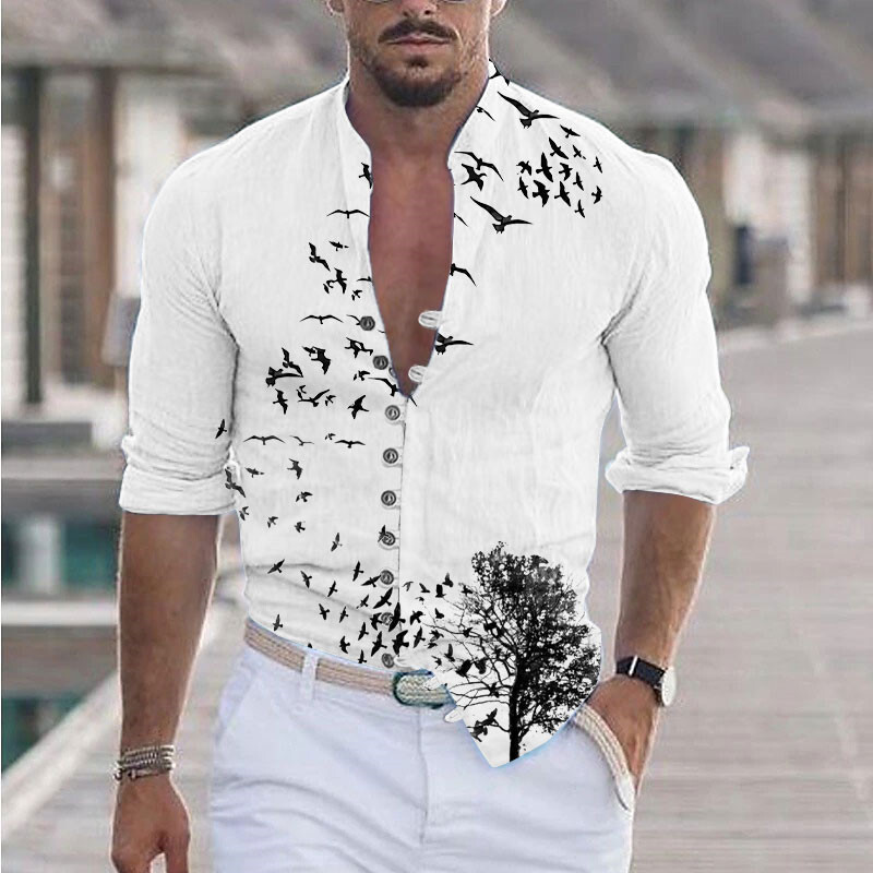 Najprodavanija proljetna i jesenska ležerna muška košulja s 3D digitalnim tiskom, 11 gumba, stojećim ovratnikom i dugim rukavima
