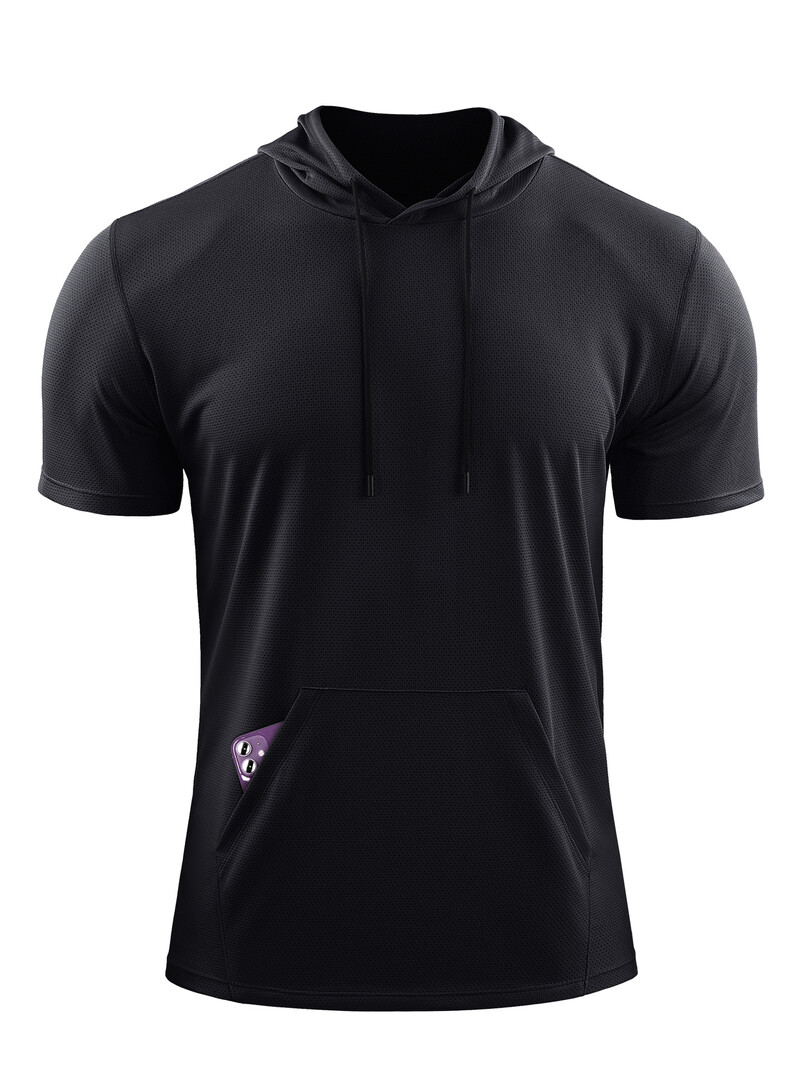 Muška sportska odjeća većih brojeva, široka i kratkih rukava s kapuljačom, odjeća koja se brzo suši, prozračne majice kratkih rukava, košarkaška odjeća za trening mišića