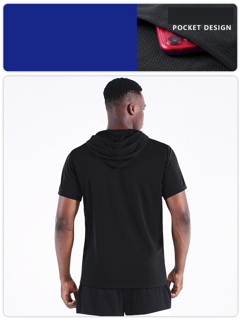 Muška sportska odjeća većih brojeva, široka i kratkih rukava s kapuljačom, odjeća koja se brzo suši, prozračne majice kratkih rukava, košarkaška odjeća za trening mišića