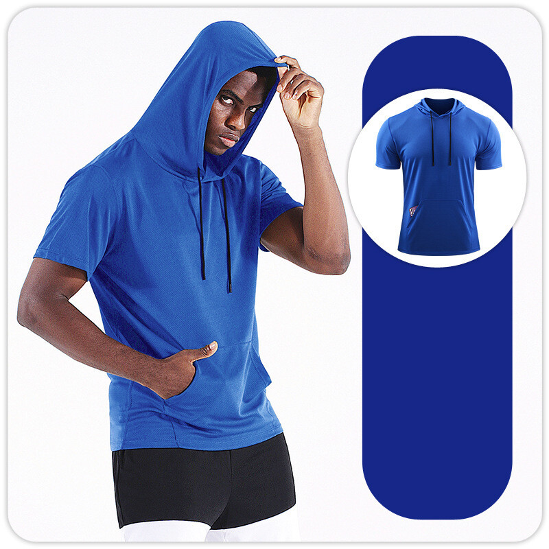 Muška sportska odjeća većih brojeva, široka i kratkih rukava s kapuljačom, odjeća koja se brzo suši, prozračne majice kratkih rukava, košarkaška odjeća za trening mišića
