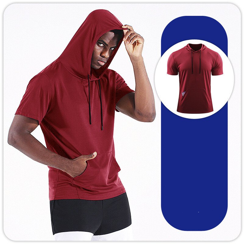 Muška sportska odjeća većih brojeva, široka i kratkih rukava s kapuljačom, odjeća koja se brzo suši, prozračne majice kratkih rukava, košarkaška odjeća za trening mišića
