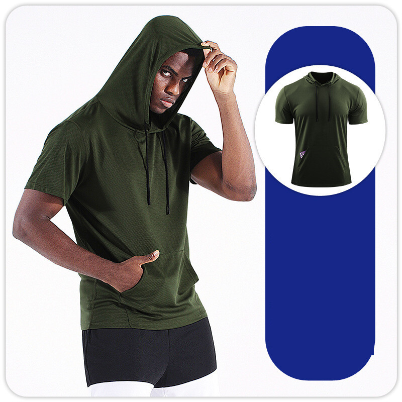 Muška sportska odjeća većih brojeva, široka i kratkih rukava s kapuljačom, odjeća koja se brzo suši, prozračne majice kratkih rukava, košarkaška odjeća za trening mišića