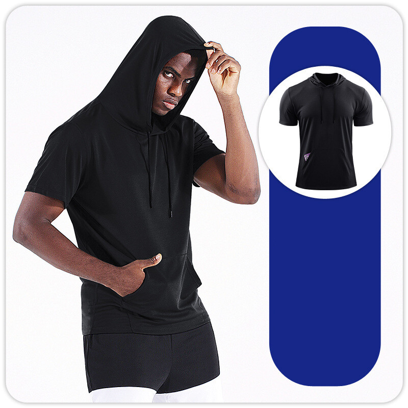 Muška sportska odjeća većih brojeva, široka i kratkih rukava s kapuljačom, odjeća koja se brzo suši, prozračne majice kratkih rukava, košarkaška odjeća za trening mišića