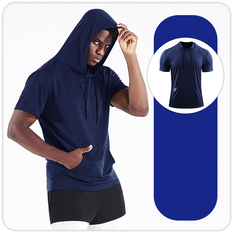 Muška sportska odjeća većih brojeva, široka i kratkih rukava s kapuljačom, odjeća koja se brzo suši, prozračne majice kratkih rukava, košarkaška odjeća za trening mišića