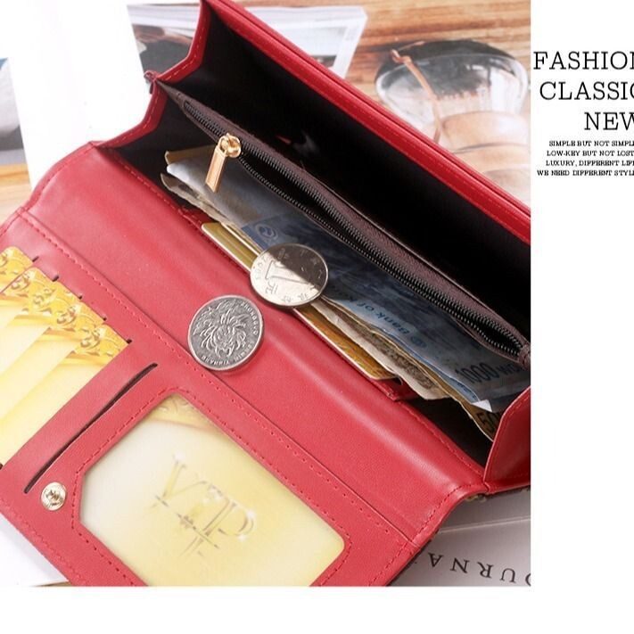 Европейски и американски моден прост трикратен дълъг малък портфейл за жени с многослойни слотокаве за, чадански за, чадански портмоне за монети, мини чанта за карти за жени