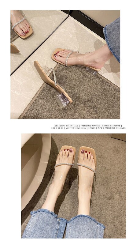 2025. aasta uued suvised läbipaistvad sandaalid, naiste keskmise kontsaga kingad paksude kontsade ja kristallidega, kõrged kontsad, haldjasstiilis rihmadega sandaalid