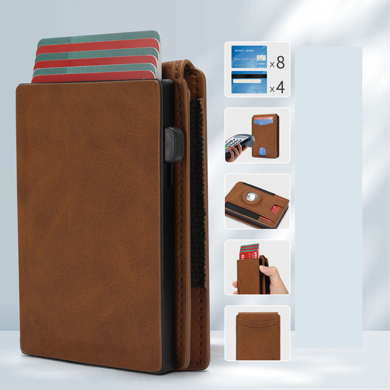 Meeste rahakott piiriülese jälgimise ja õhusildi positsioneerimisega, vargusvastane kaardihoidja, mitme kaardipesaga kaardihoidja, valmistatud ehtsast nahast