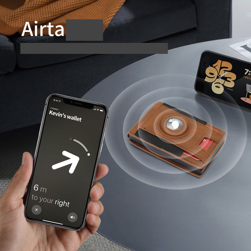 Meeste rahakott piiriülese jälgimise ja õhusildi positsioneerimisega, vargusvastane kaardihoidja, mitme kaardipesaga kaardihoidja, valmistatud ehtsast nahast