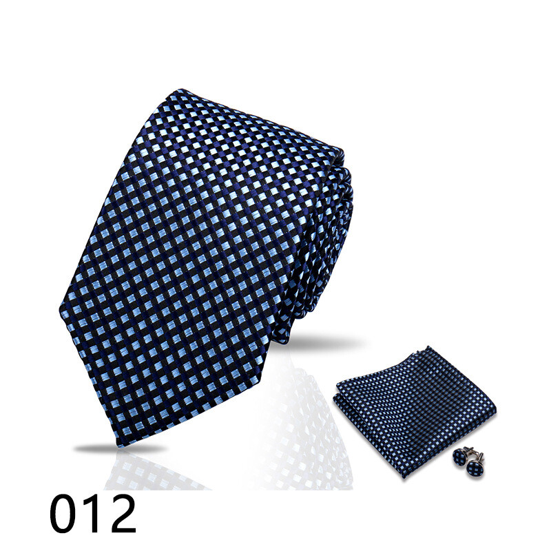 Комплект от 3 мъжки вратовръзки, джобна сако и копчета за ръкавели за бизнес официална риза, ретро карирана черна ръчно връзвана вратовръзка (Shengzhou)