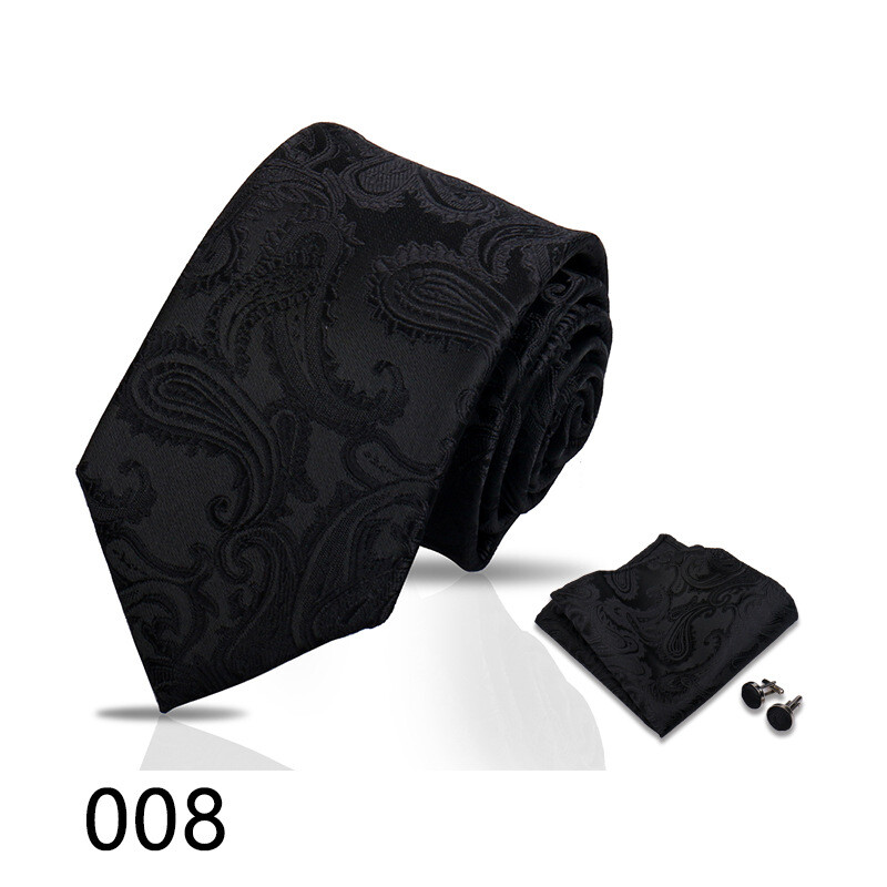 Комплект от 3 мъжки вратовръзки, джобна сако и копчета за ръкавели за бизнес официална риза, ретро карирана черна ръчно връзвана вратовръзка (Shengzhou)