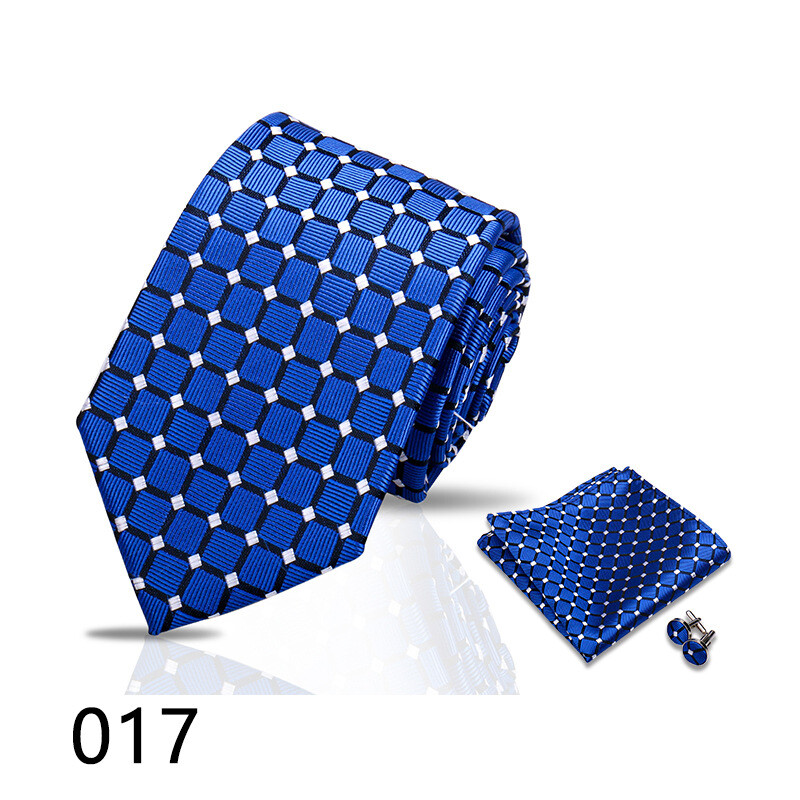 Комплект от 3 мъжки вратовръзки, джобна сако и копчета за ръкавели за бизнес официална риза, ретро карирана черна ръчно връзвана вратовръзка (Shengzhou)