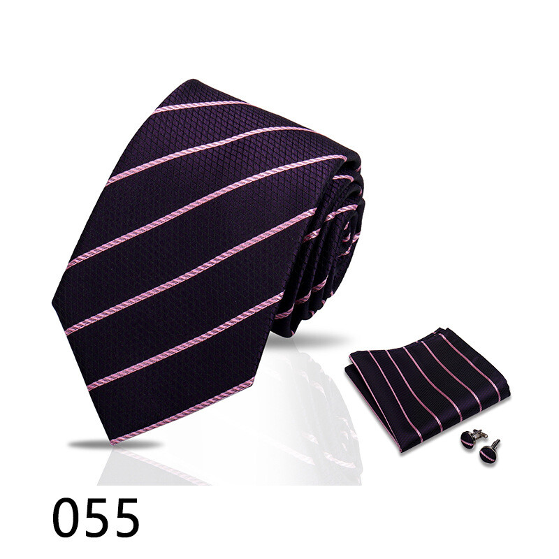 Комплект от 3 мъжки вратовръзки, джобна сако и копчета за ръкавели за бизнес официална риза, ретро карирана черна ръчно връзвана вратовръзка (Shengzhou)