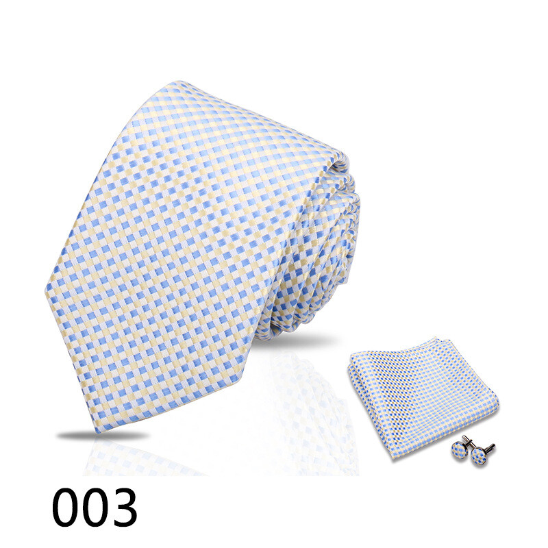 Комплект от 3 мъжки вратовръзки, джобна сако и копчета за ръкавели за бизнес официална риза, ретро карирана черна ръчно връзвана вратовръзка (Shengzhou)