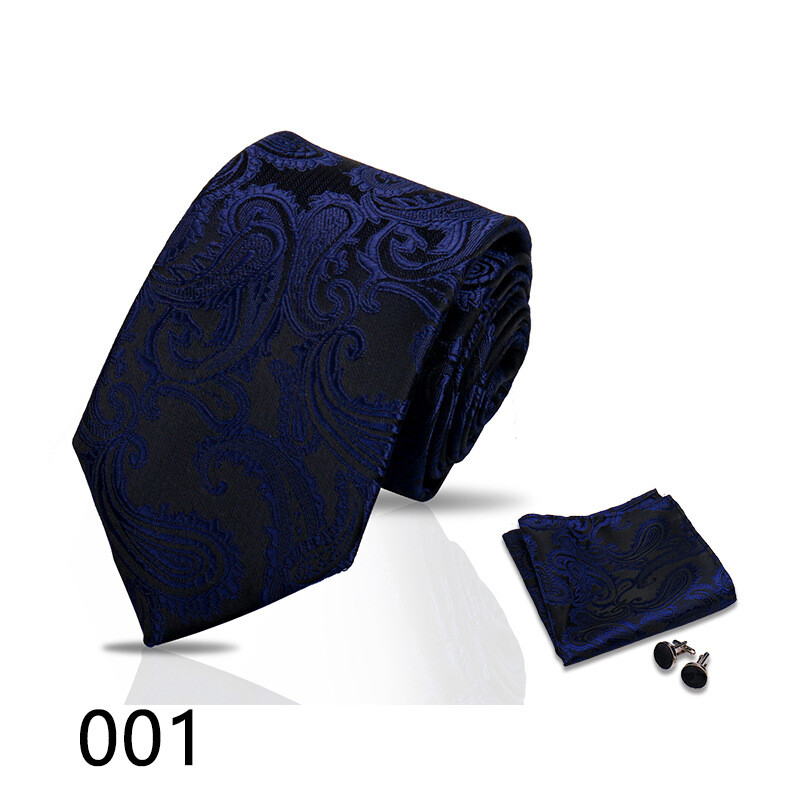 Комплект от 3 мъжки вратовръзки, джобна сако и копчета за ръкавели за бизнес официална риза, ретро карирана черна ръчно връзвана вратовръзка (Shengzhou)