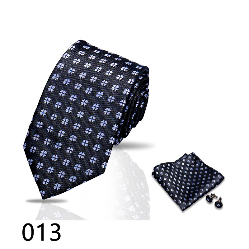 Комплект от 3 мъжки вратовръзки, джобна сако и копчета за ръкавели за бизнес официална риза, ретро карирана черна ръчно връзвана вратовръзка (Shengzhou)
