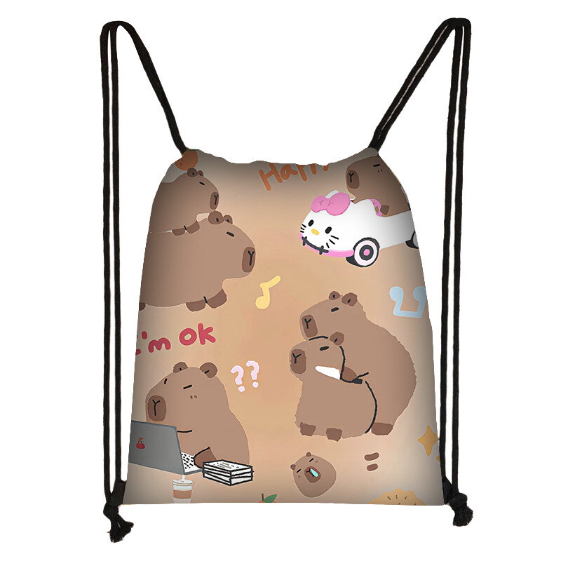 „Capibara“ raišteliu užsegamas krepšys studentams, mielas kasdienis krepšys, didelės talpos nešiojama kuprinė, aukštos klasės daiktų laikymo krepšys