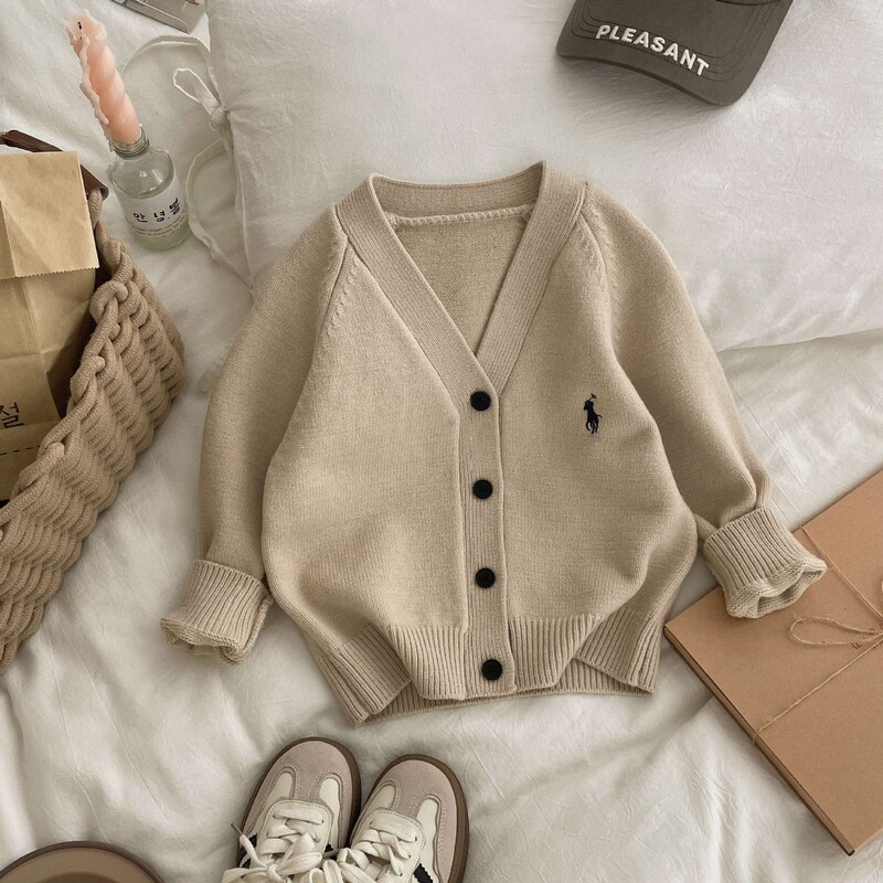 Ben Shushu pavasario ir rudens naujas korėjietiškas ponių siuvinėjimo V formos iškirptės megztinis berniukams ir mergaitėms kasdienis megztinis, universalus švarkelis ir megztinis