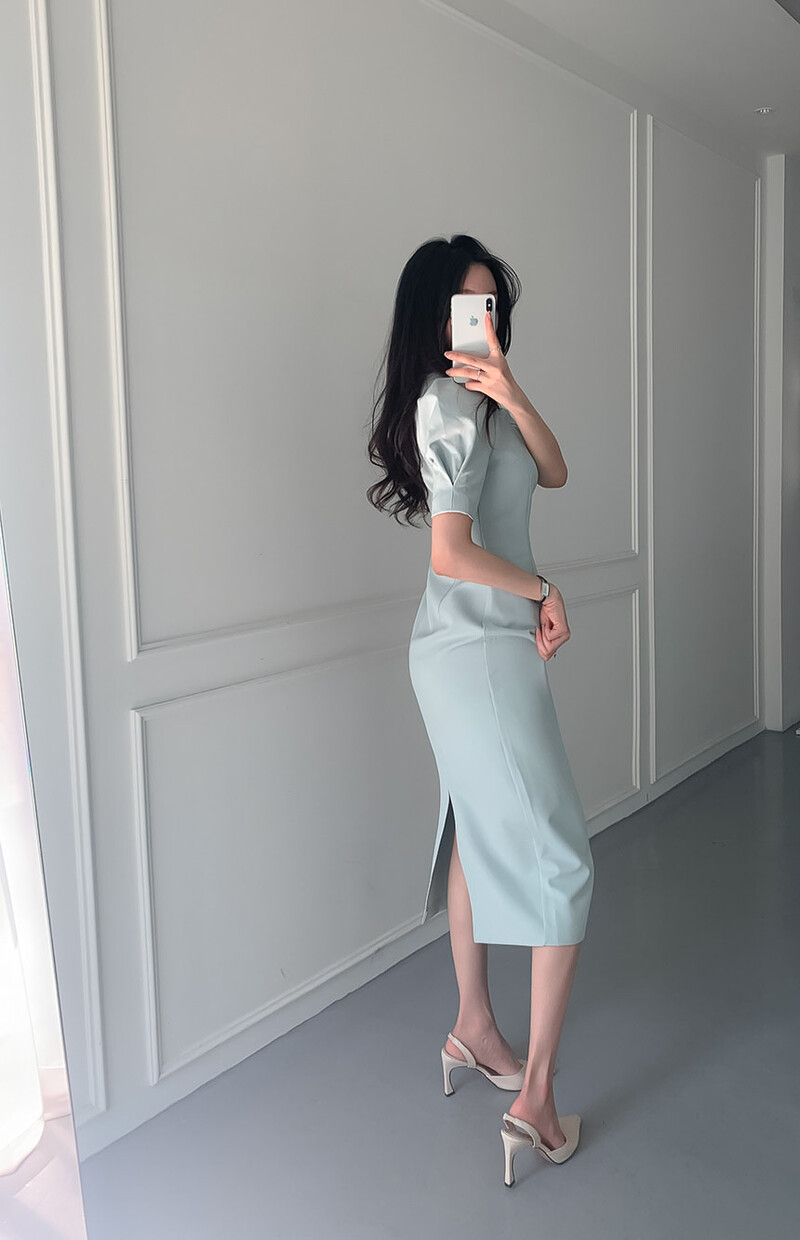 Корейски шик френски темперамент знаменитост квадратна яка рокля за ханш дамска лятна талия покриваща корема тънка права пола