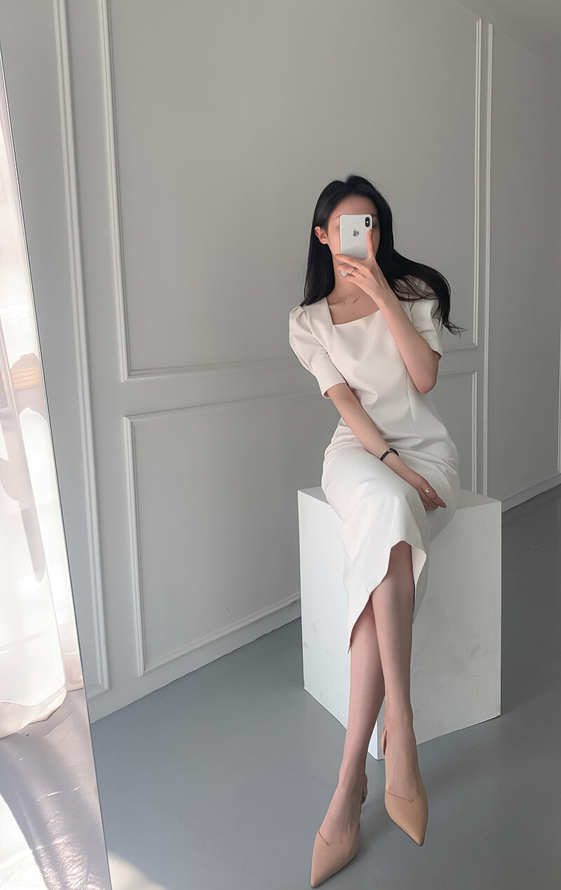 Корейски шик френски темперамент знаменитост квадратна яка рокля за ханш дамска лятна талия покриваща корема тънка права пола