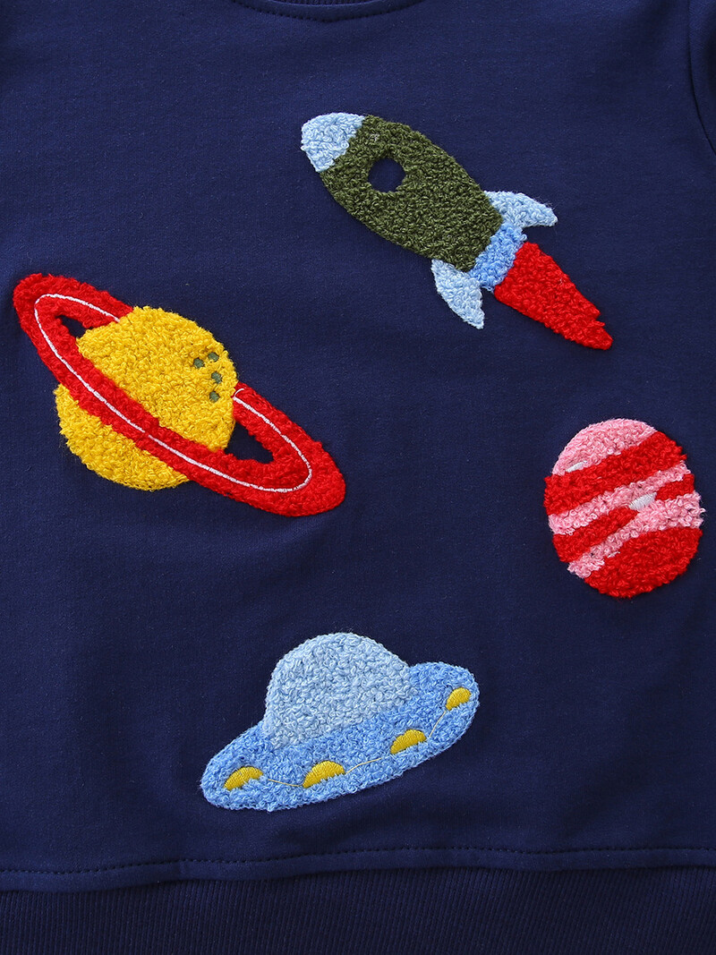 AostaBetty Euroopa ja Ameerika stiilis laste dressipluus koomiksiriide, tikandi ja kootud puuvillase ümara kaelusega.