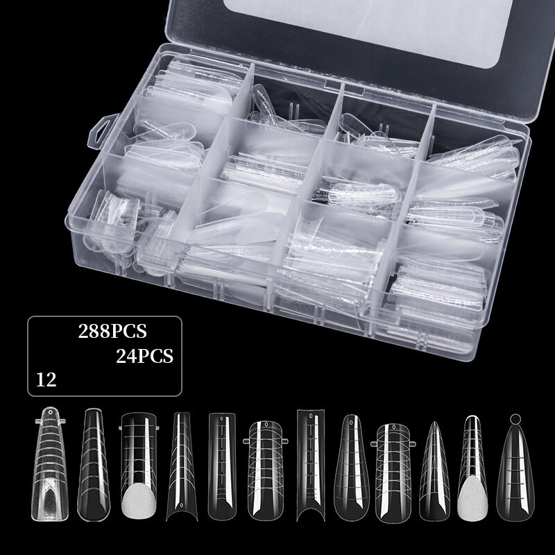 Naujos, 288 vnt. nagų formos, skirtos įvairiems tikslams, 12 stilių, piršto priauginimas be popieriaus, krištolinis nagų gabalėlis, skaidri nagų folija