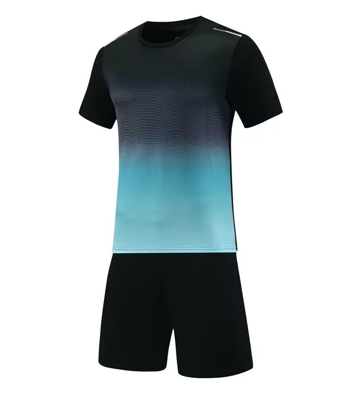 Greitai išparduodamas didmeninis vasarinis studentų kvėpuojantis treniruočių kostiumas, naujo stiliaus suaugusiųjų futbolo kostiumas trumpomis rankovėmis vyrams