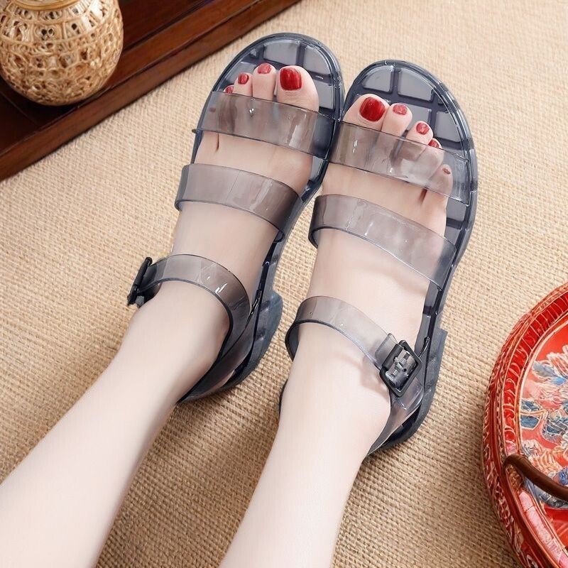 2025. gada vasaras jaunas, stilīgas sandales, sieviešu augstpapēžu kurpes, caurspīdīgas, kristāla želejas kurpes, ūdensnecaurlaidīgas, gumijas kurpes, modernas, daudzpusīgas, neslīdošas, sieviešu kurpes