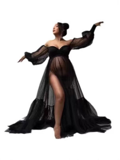 Трансгранична външна търговия, мрежеста пола за бременни с буфан ръкав, мека мрежеста цепка, топ от тюл на точки, V-образно деколте, пижама 