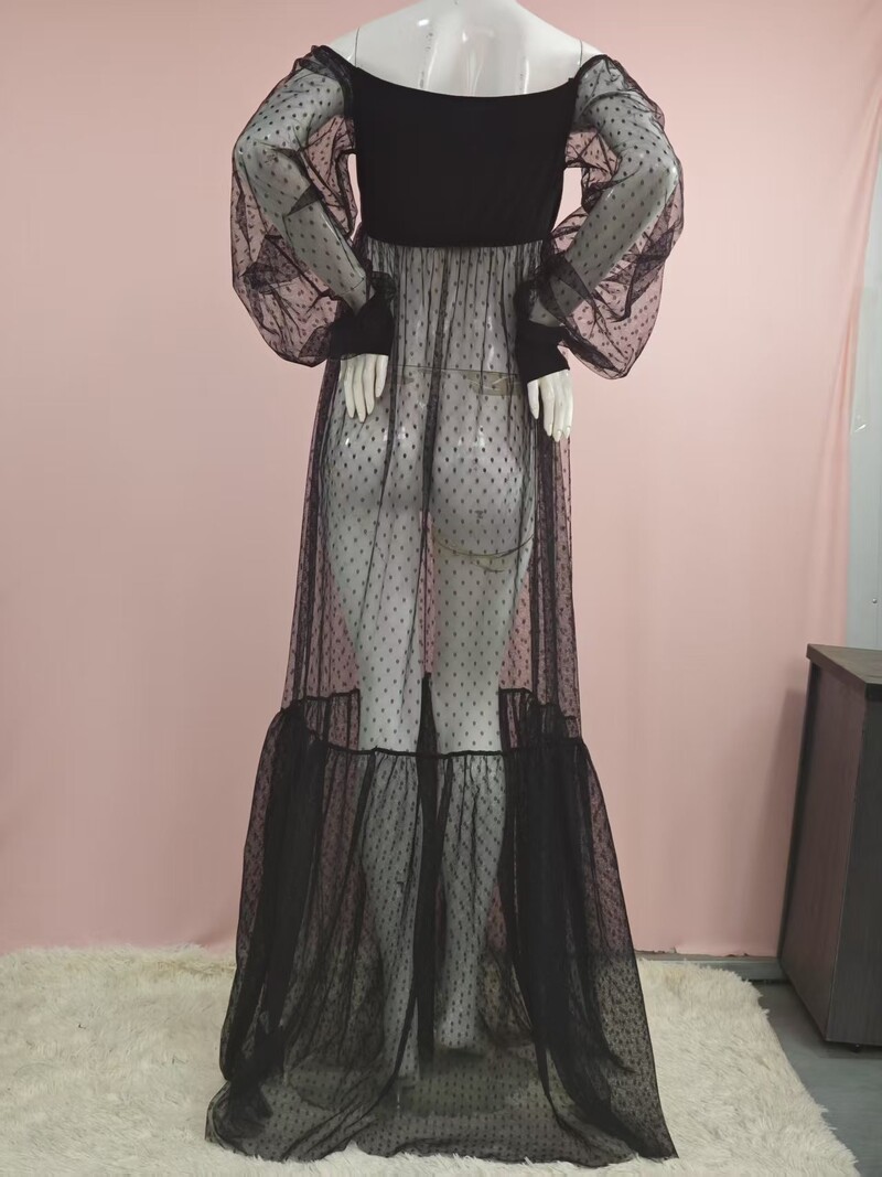 Трансгранична външна търговия, мрежеста пола за бременни с буфан ръкав, мека мрежеста цепка, топ от тюл на точки, V-образно деколте, пижама 