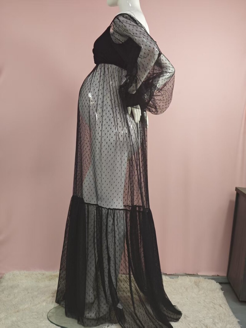 Трансгранична външна търговия, мрежеста пола за бременни с буфан ръкав, мека мрежеста цепка, топ от тюл на точки, V-образно деколте, пижама 