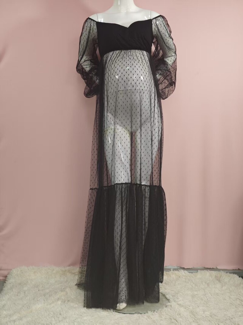 Трансгранична външна търговия, мрежеста пола за бременни с буфан ръкав, мека мрежеста цепка, топ от тюл на точки, V-образно деколте, пижама 