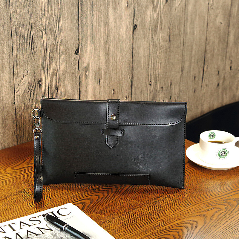 2019 Нова кожена мъжка чанта Crazy Horse на едро, мъжка чанта тип клъч, корейска мъжка чанта тип плик, ежедневна