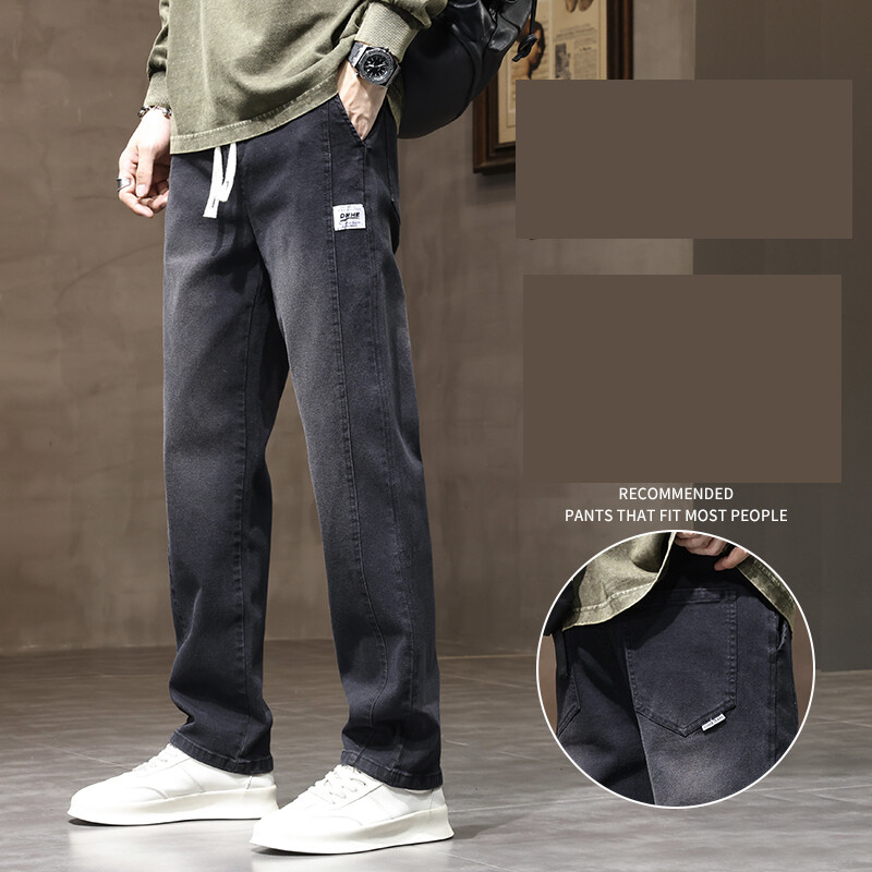 Дънки с еластична талия за млади мъже, свободни и тесни, удобни ежедневни панталони, мъжки прави панталони, устойчиви на намачкване и модерни в многоцветен цвят