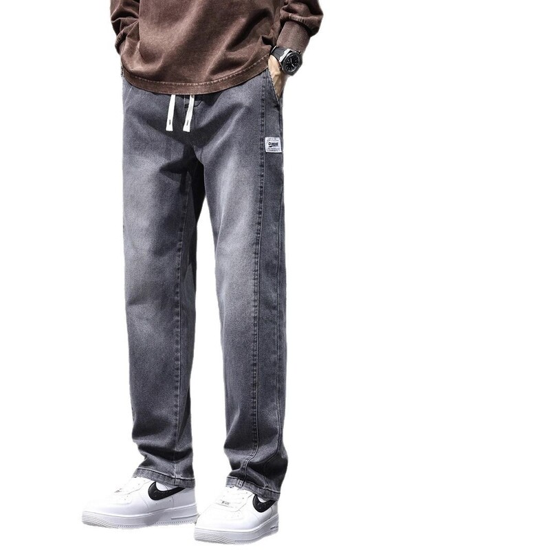 Дънки с еластична талия за млади мъже, свободни и тесни, удобни ежедневни панталони, мъжки прави панталони, устойчиви на намачкване и модерни в многоцветен цвят