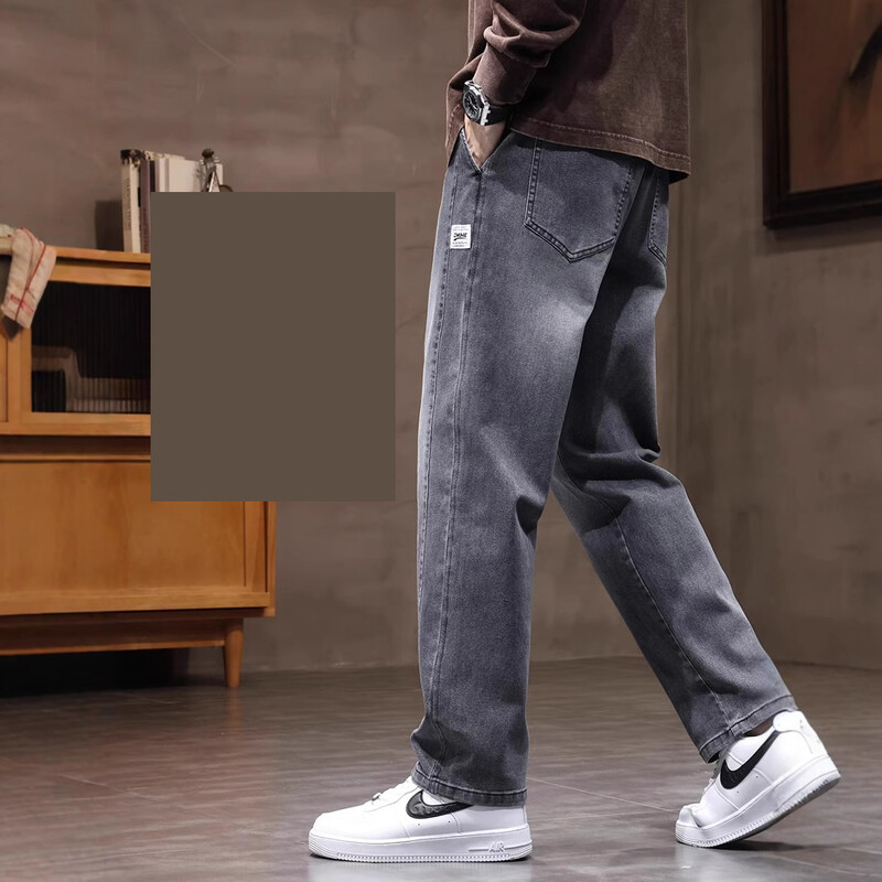 Дънки с еластична талия за млади мъже, свободни и тесни, удобни ежедневни панталони, мъжки прави панталони, устойчиви на намачкване и модерни в многоцветен цвят