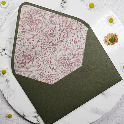 Vintažinis 5 vnt. vokų rinkinys su aliejiniu paveikslu ir žaliu avokadu, laiškų popieriaus rinkinys, voko viršelis su kartonu, vaškinis vokas, pamušalas, vokas