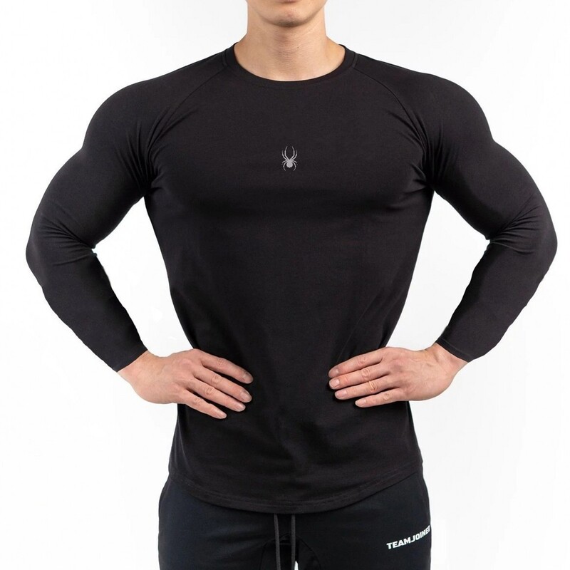 Muscle Fitness Brother Topuri de antrenament cu mânecă lungă pentru bărbați, respirabile, elastice, absorbție a umezelii, uscare rapidă, strâmte, cu uscare rapidă, stil nou