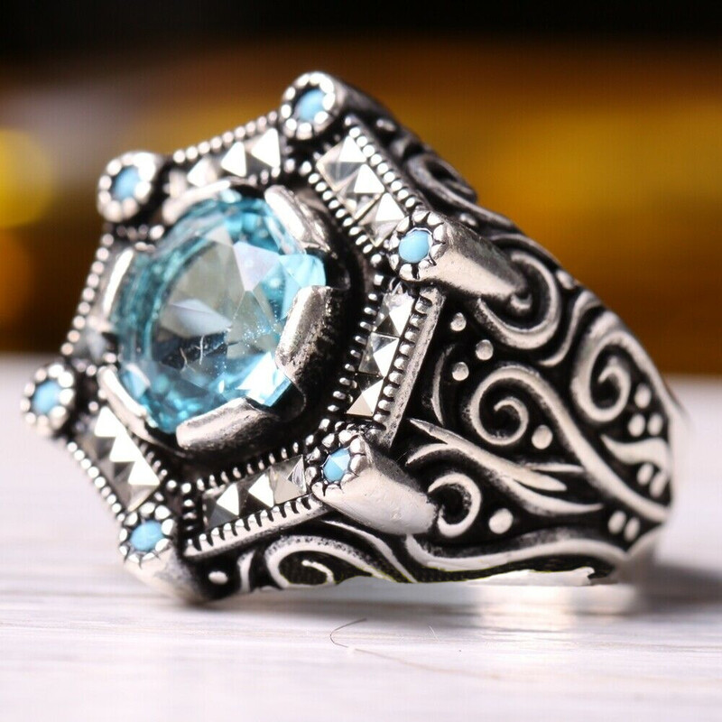 Eiropas un Amerikas pārrobežu rotaslietu retro raksta melns plakans cirkona gredzens rotaslietu ražotāja vairumtirdzniecības vīriešu modes gredzens