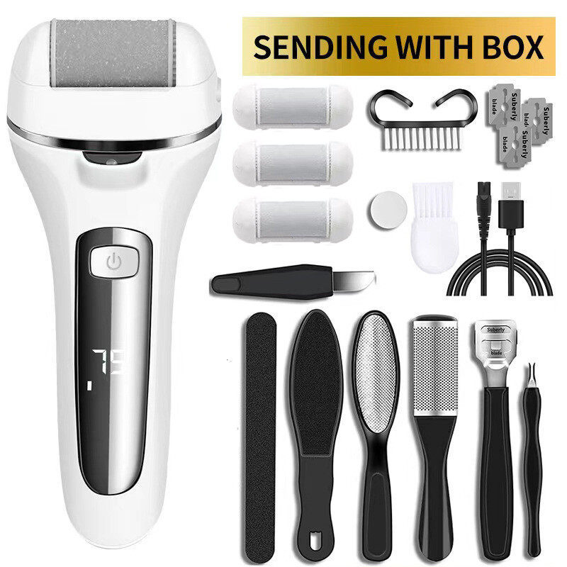 Naujas elektrinis pėdų šlifuoklis su šviesa negyvos odos ir nuospaudų šalinimui, pedikiūro aparatas, pedikiūro akmuo, tarpvalstybinė didmeninė prekyba