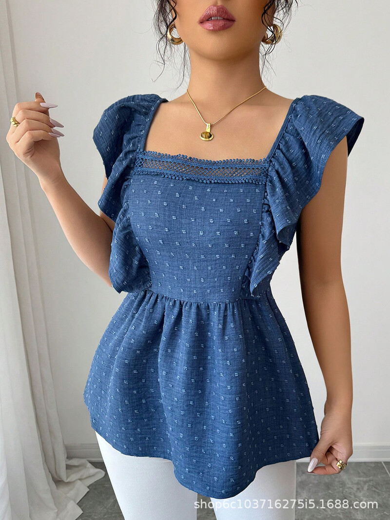 Дамско облекло Xibo, лято 2025, нов корейски топ с летящи ръкави и щампа на точки