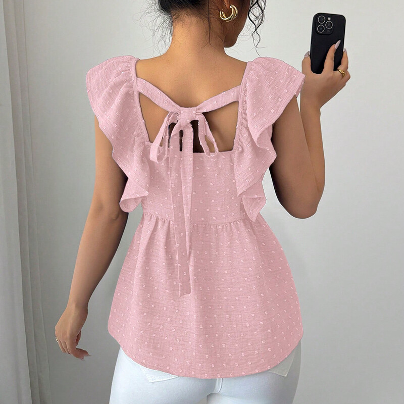 Дамско облекло Xibo, лято 2025, нов корейски топ с летящи ръкави и щампа на точки